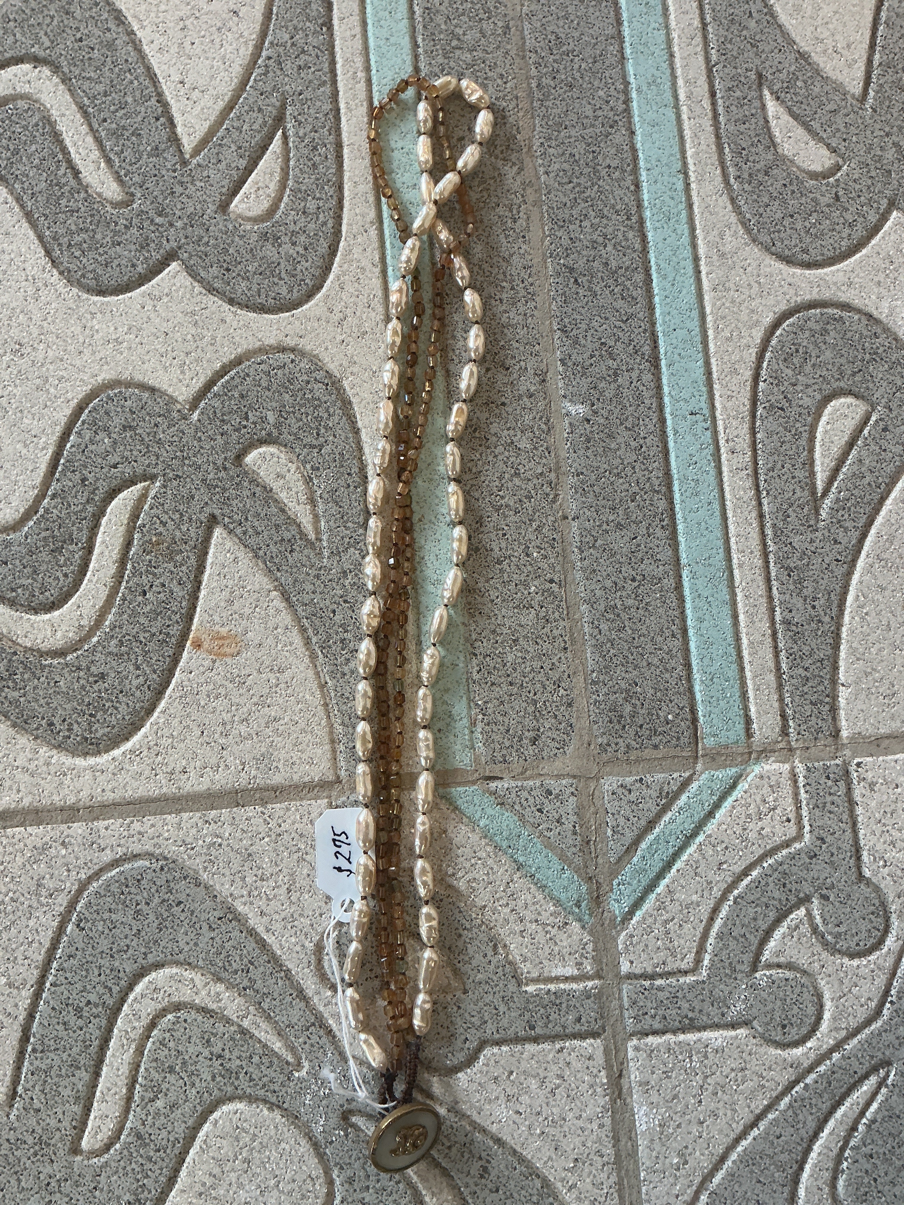 Multi strand rice pearl & bead necklace