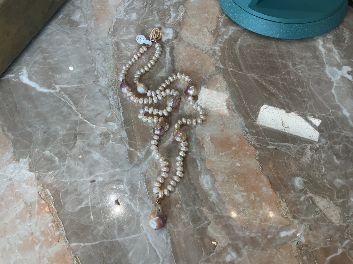 Freshwater Pink Pearls with Peach Baroque Pearls & Drop, Italian Button
