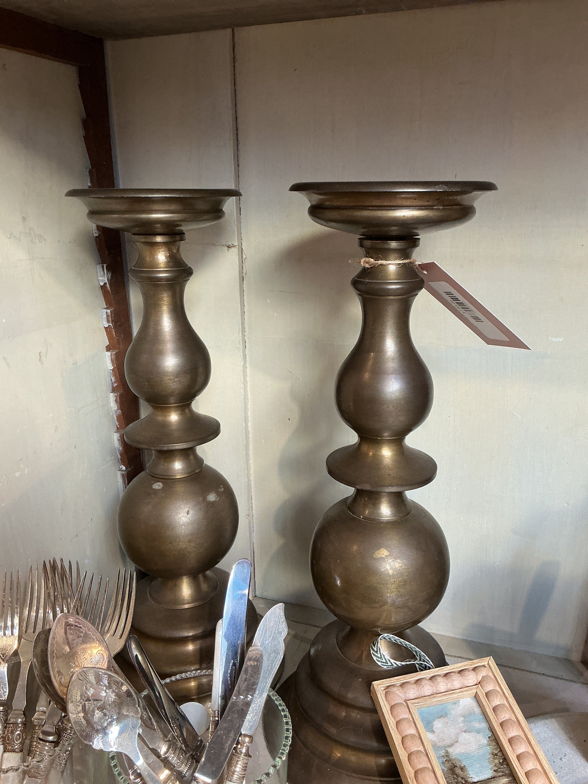 19th-C. Pair of Dutch Brass Candlesticks