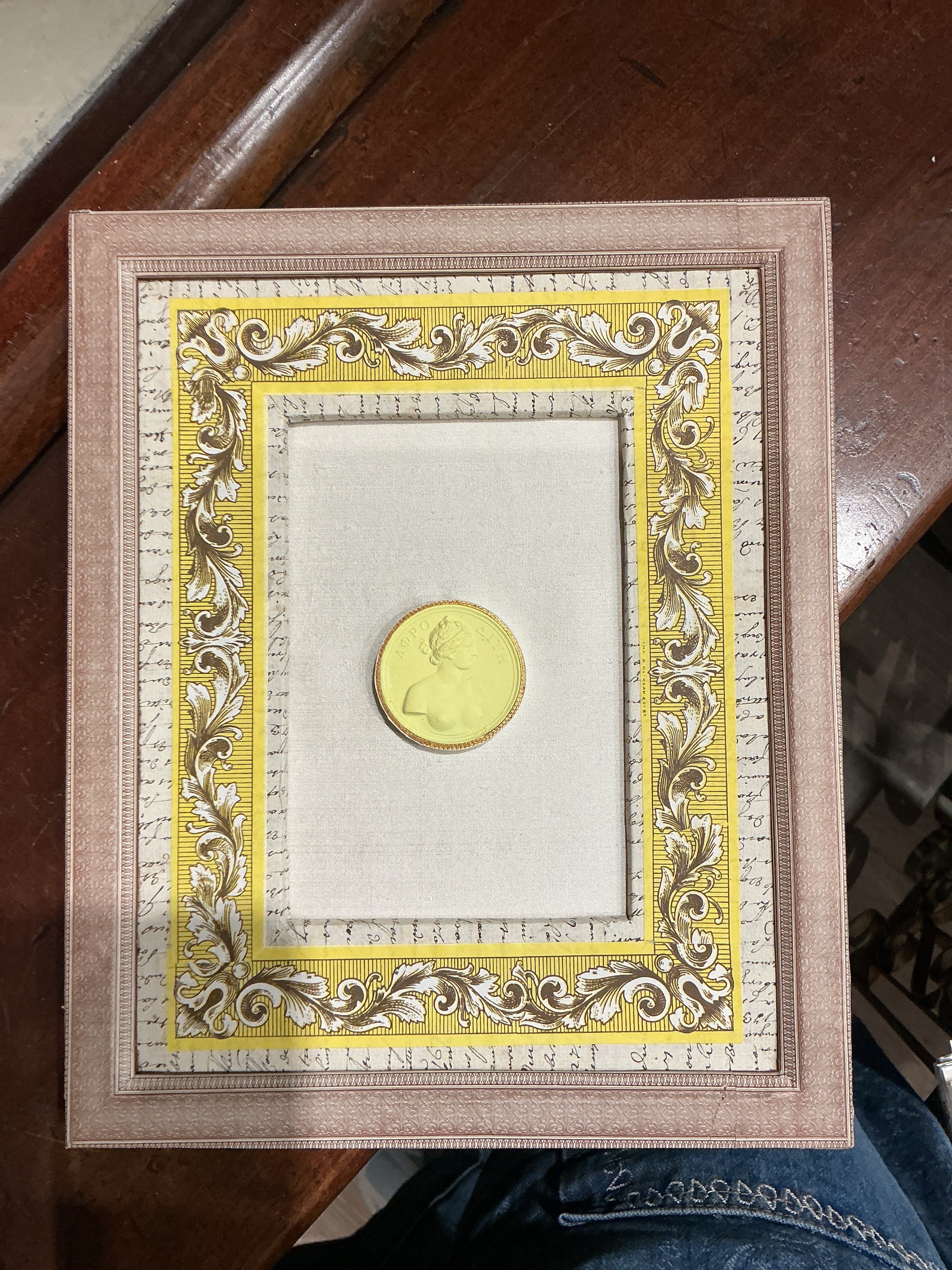 Intaglio w/ Vintage French Paper Frame, Yellow