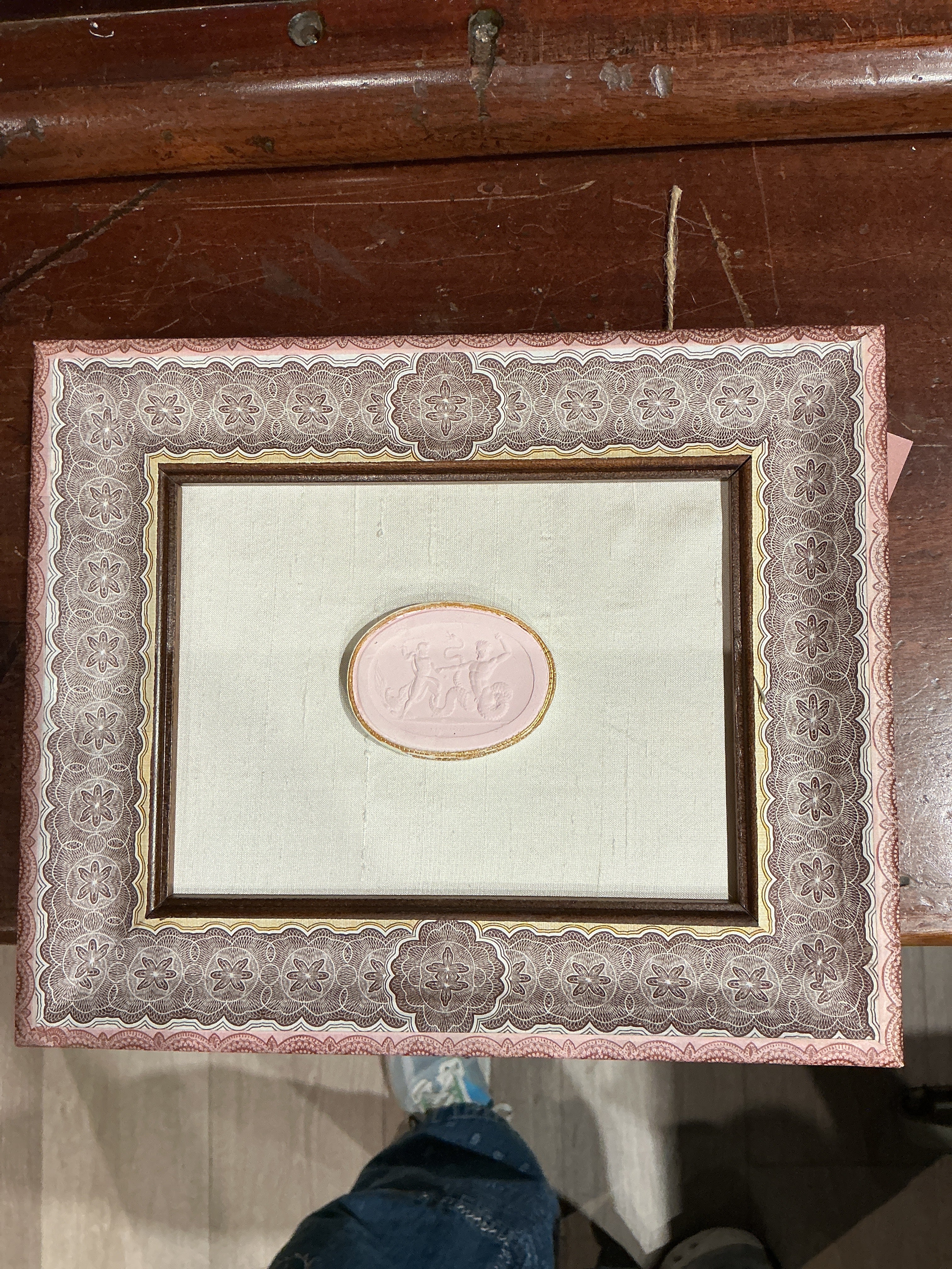Intaglio w/ Vintage French Paper Frame, Pink