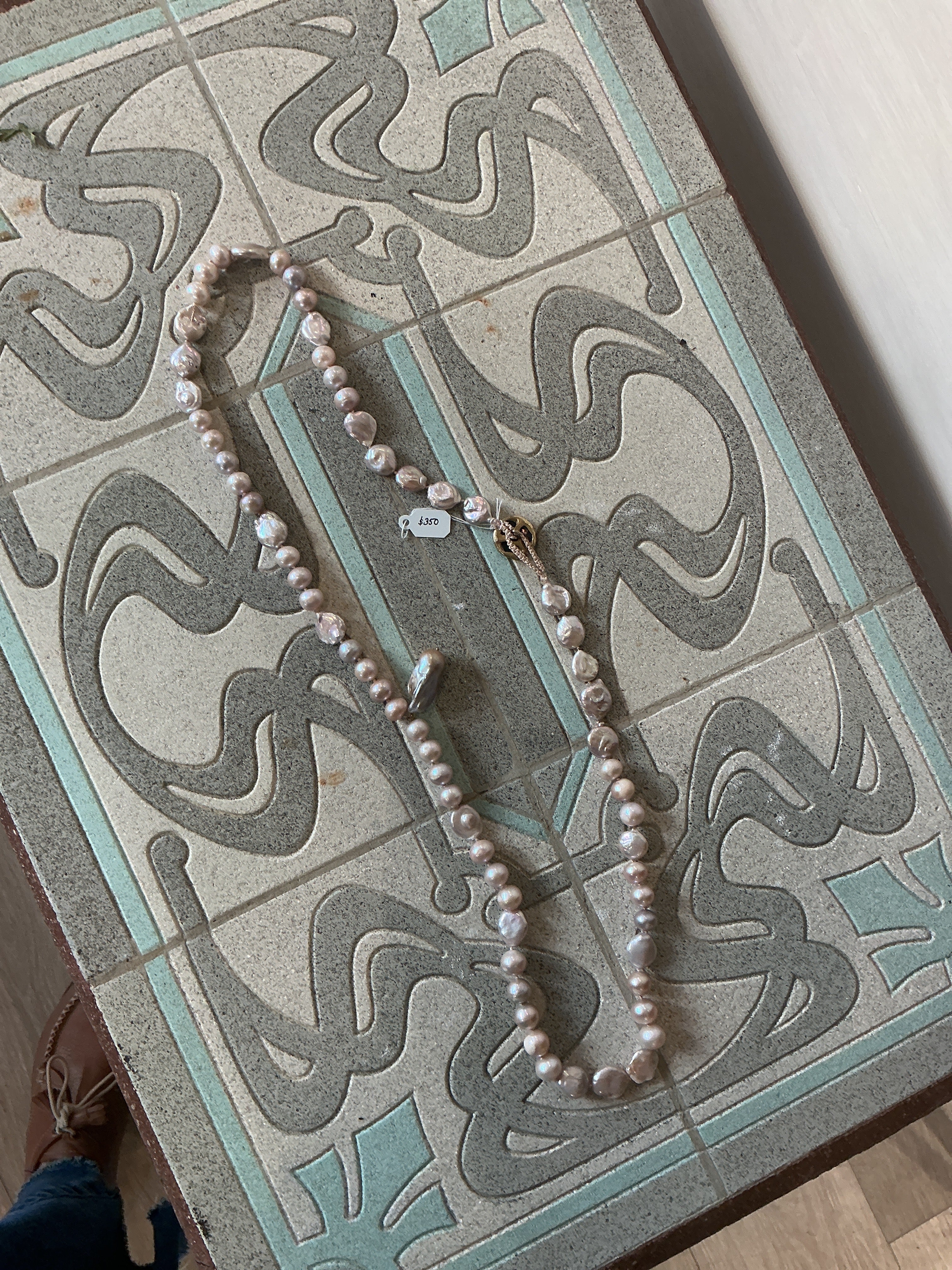Long pink coin pearl necklace