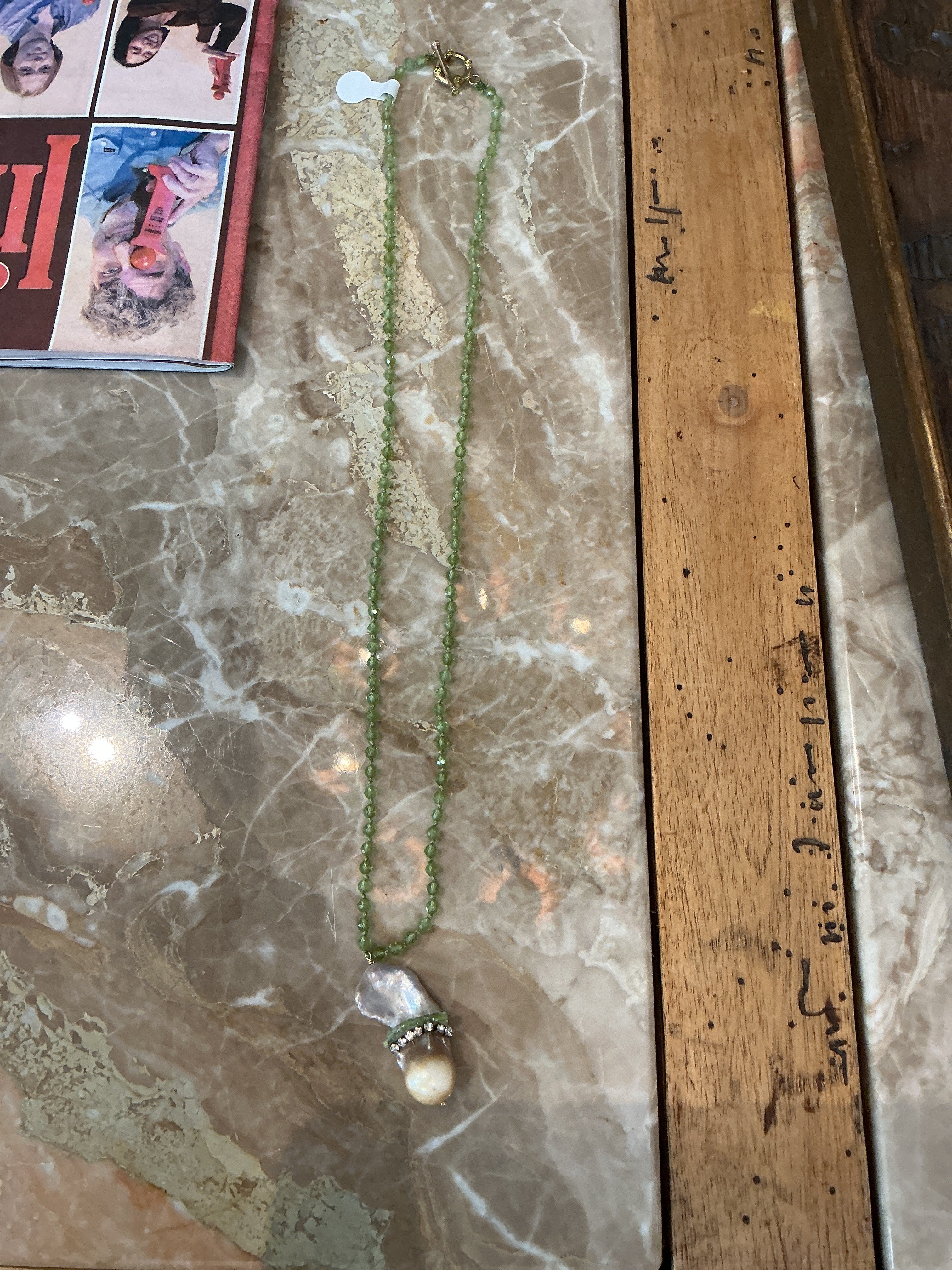 Peridot Necklace with Baroque Pearl