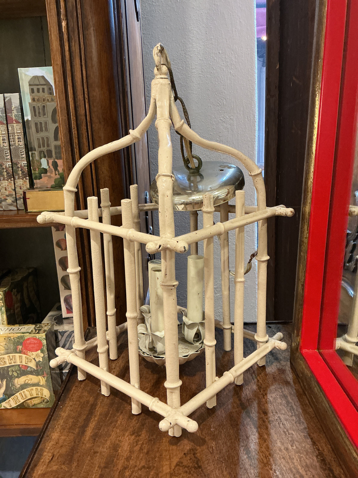 Vintage Blush Bamboo Chandelier, As Is