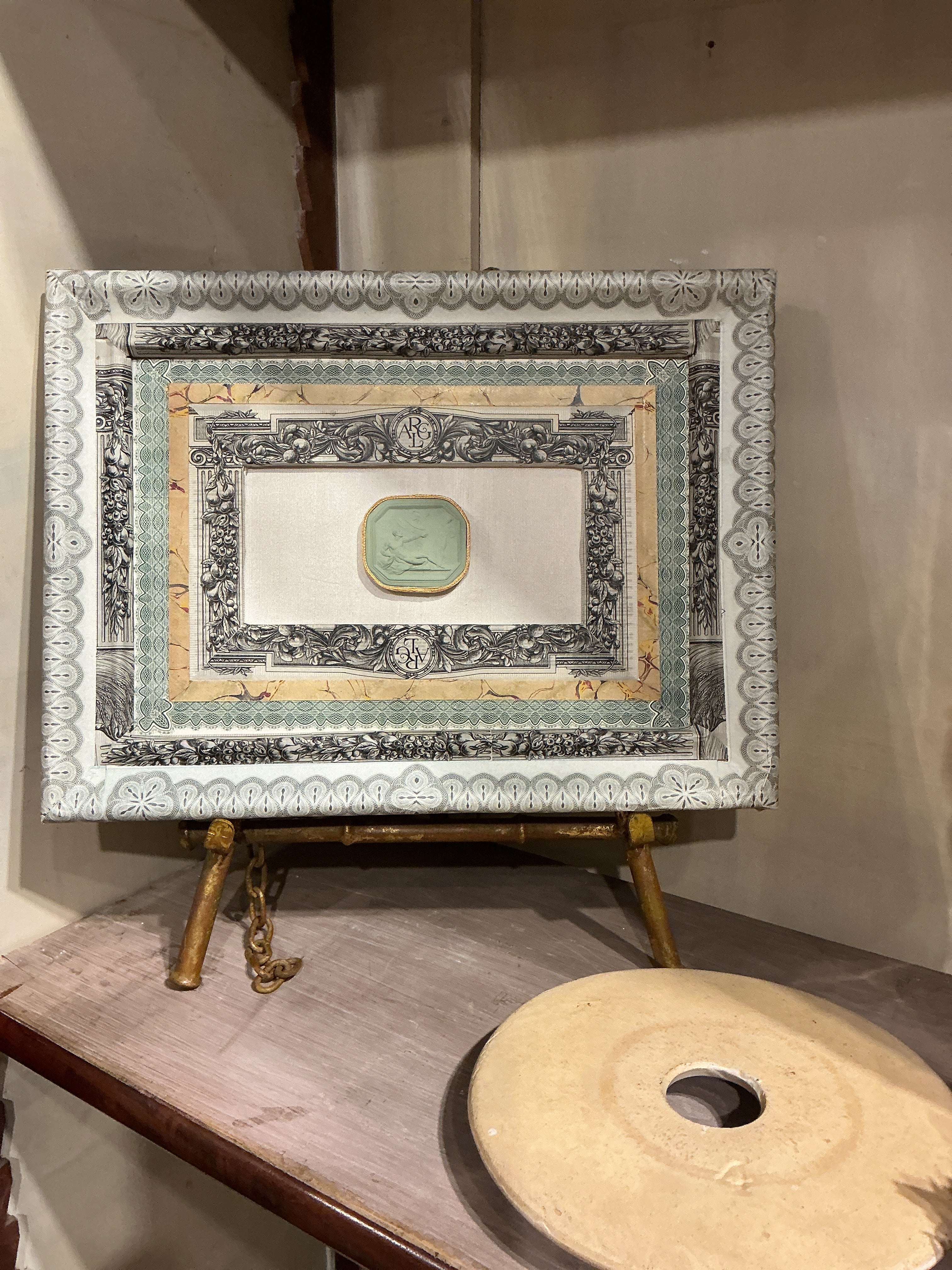 Vintage French Paper Frame with Grand Tour Intaglio
